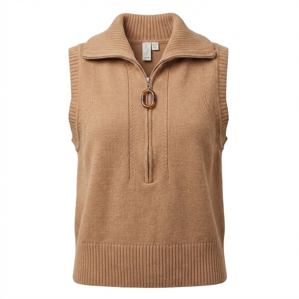 Joie Womens XL Tan Quarter Zip Sweater Vest Tortoise Shell Zipper Pull Knit